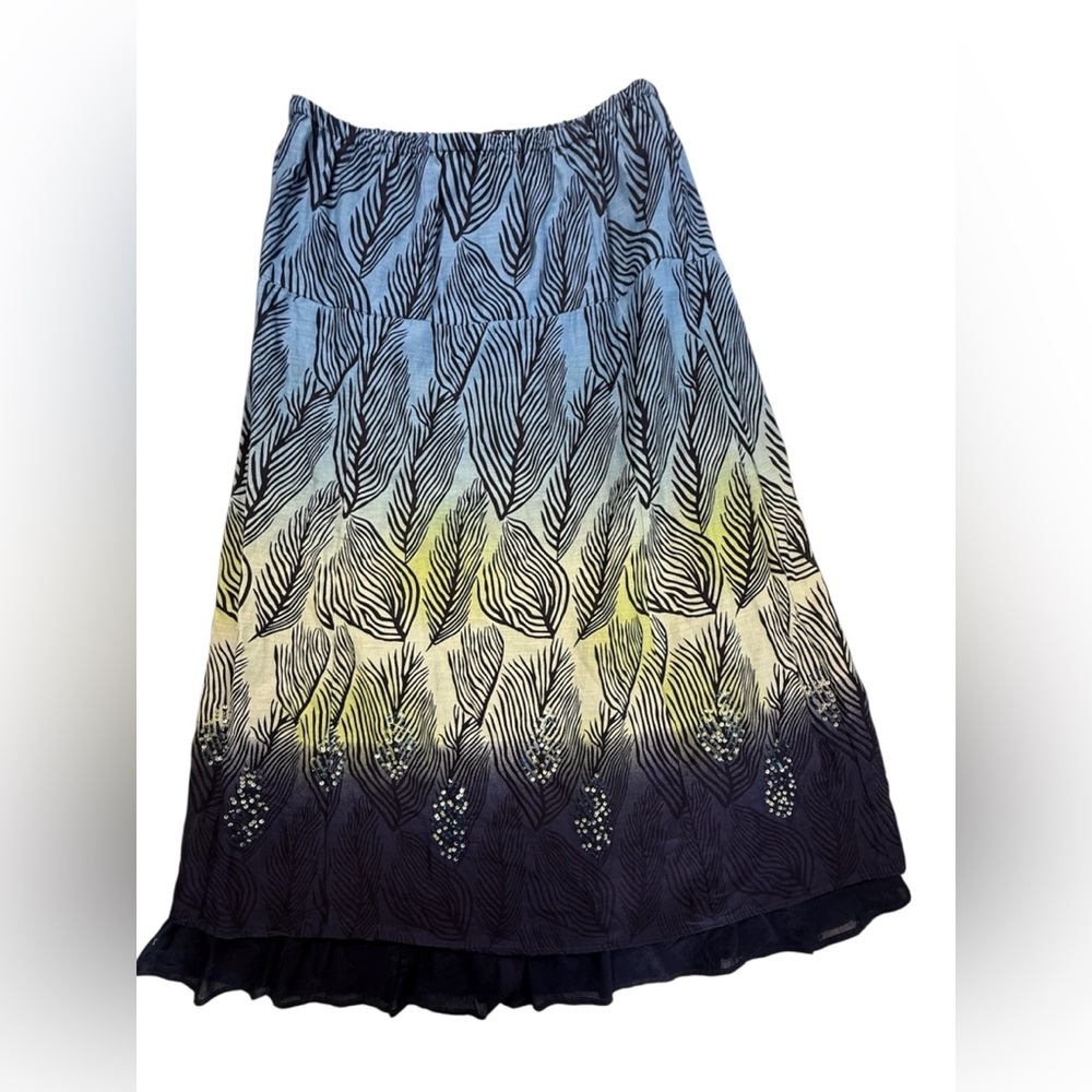 Peck & Peck Women’s Tiered Sequin Cotton Elastic Waist Maxi Skirt Feathers Small